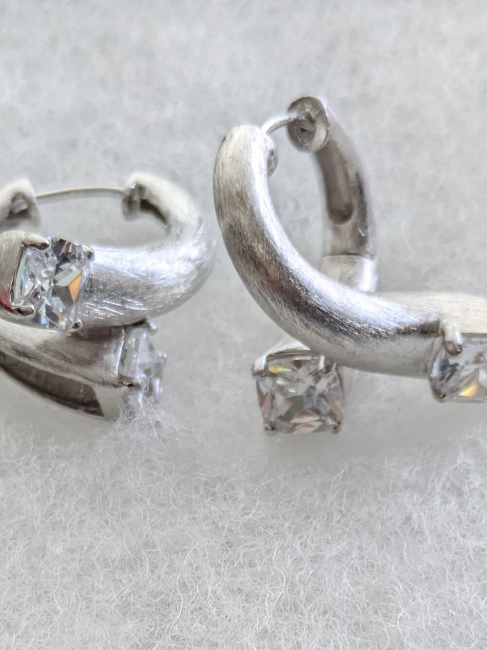 Art Deco Swirl CZ Statement Huggie Earrings 925 Silver Brushed Rhodium 12.6g